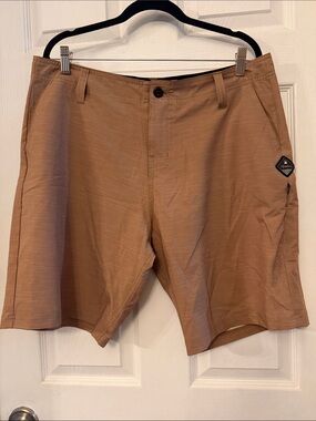 Men's Flat Front Tan Casual Hybrid  Shorts